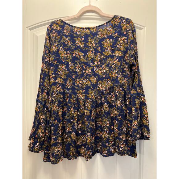 Annabelle Women’s V Neck Long Sleeve Boho Casual Floral Blouse Top Size L Blue‎ - Picture 3 of 3